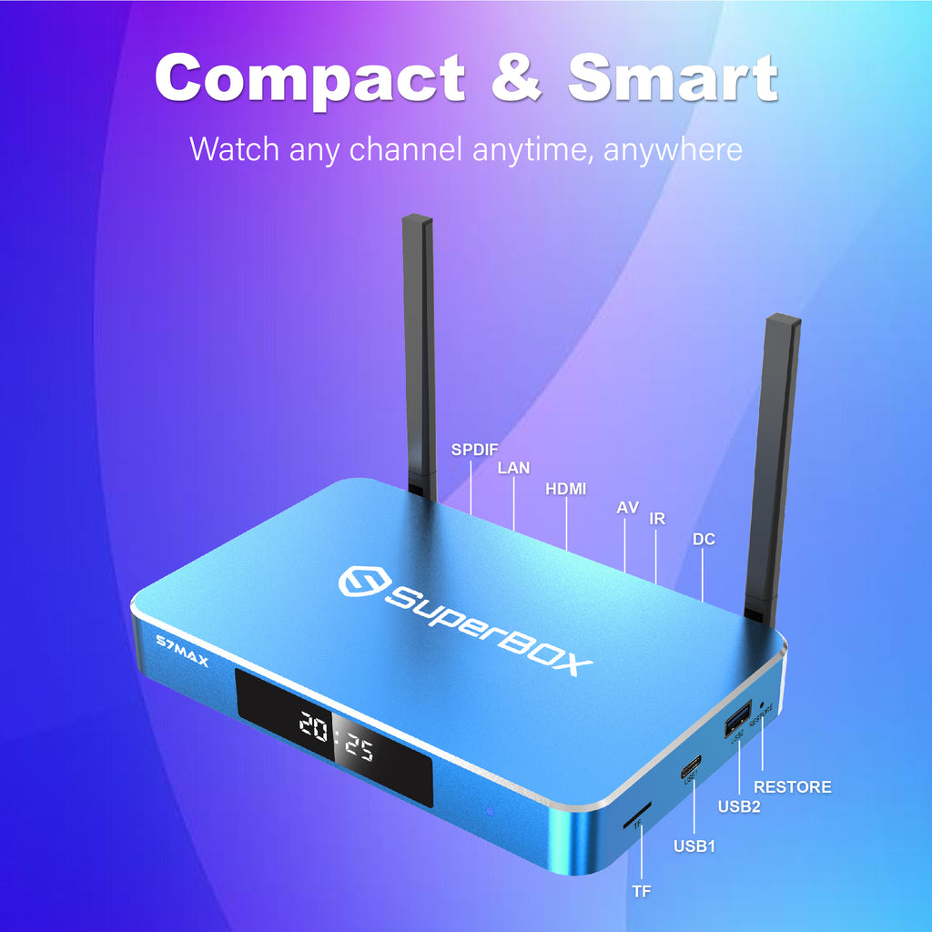 SuperBox S7 MAX Fully Loaded,2025 Newest Pack,4G+64G Powerful Smart Box,Time Shift, Parental Control Time,Super Powerful TV Box with Voice Remote Control,Ideal for Family