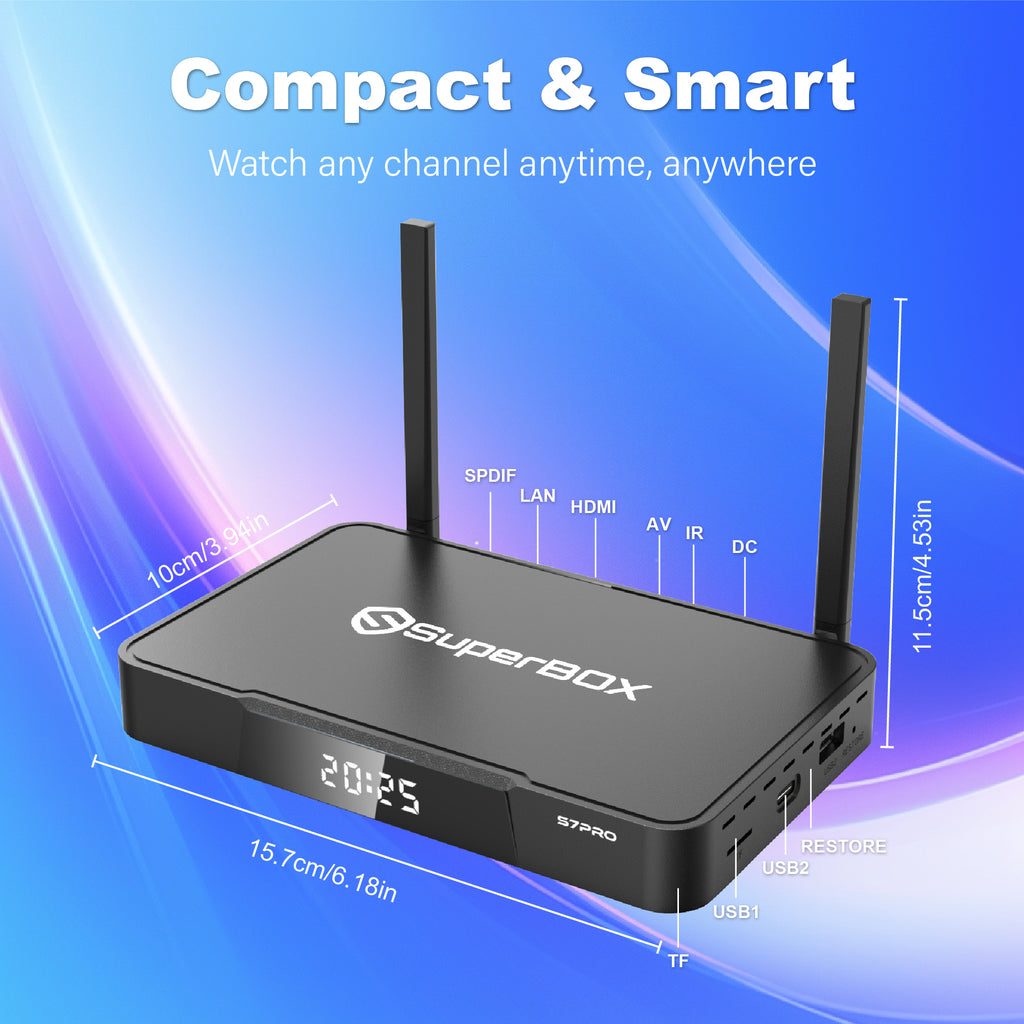 Latest SuperBox S7Pro Fully Loaded,4G+32G Powerful Smart Box,7-Days Time Shift, Parental Control Time,with Voice Remote Control,Perfect for Family